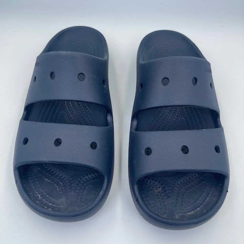 Crocs Classic Double Band Slide Sandals Navy Men's 10 Women's 12 Comfort Casual